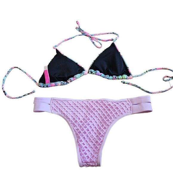 Victoria's Secret Sz S multicolor bikini set triangle padded - Picture 2 of 4